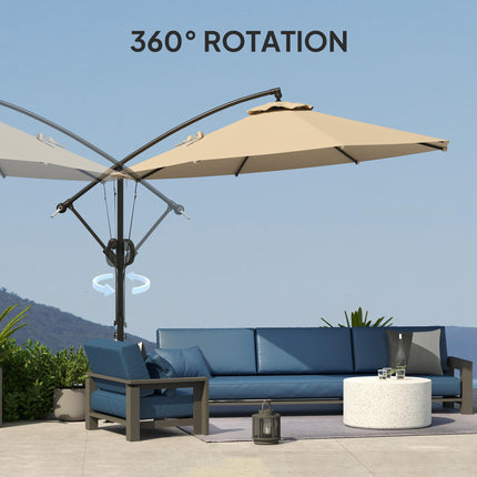 3 Metre Garden Cantilever Parasol with Cover and Wind Protection Strap - Khaki