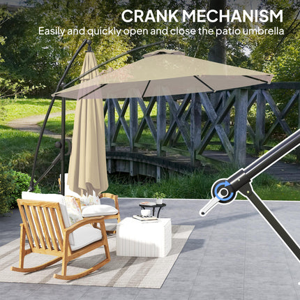 3 Metre Garden Cantilever Parasol with Cover and Wind Protection Strap - Khaki