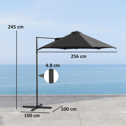 2.5m Rotating Cantilever Parasol with Base 256cm Canopy - Black