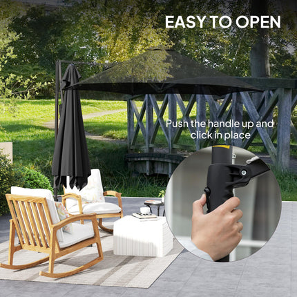 2.5m Rotating Cantilever Parasol with Base 256cm Canopy - Black