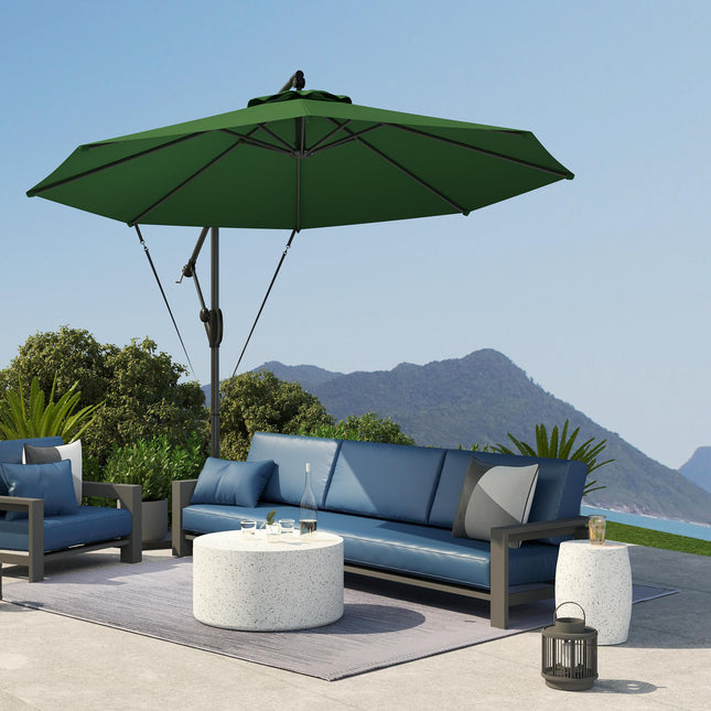 3 Metre Garden Cantilever Parasol with Cover and Wind Protection Strap - Green
