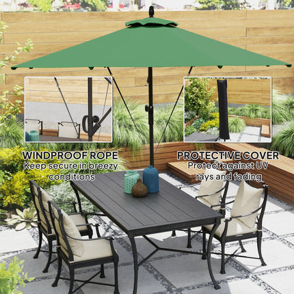 3 Metre Garden Cantilever Parasol with Cover and Wind Protection Strap - Green