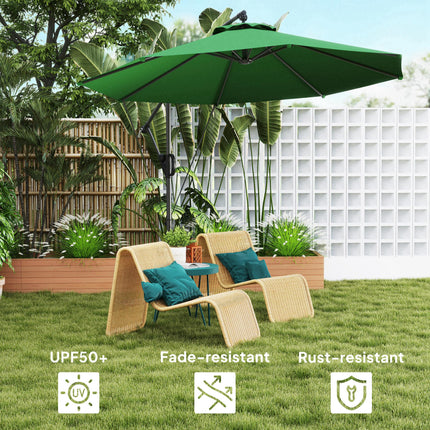 3 Metre Garden Cantilever Parasol with Cover and Wind Protection Strap - Green