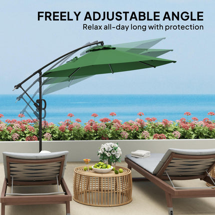 3 Metre Garden Cantilever Parasol with Cover and Wind Protection Strap - Green