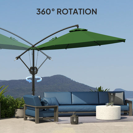 3 Metre Garden Cantilever Parasol with Cover and Wind Protection Strap - Green