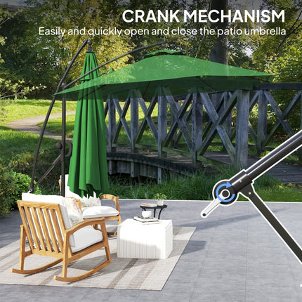 3 Metre Garden Cantilever Parasol with Cover and Wind Protection Strap - Green