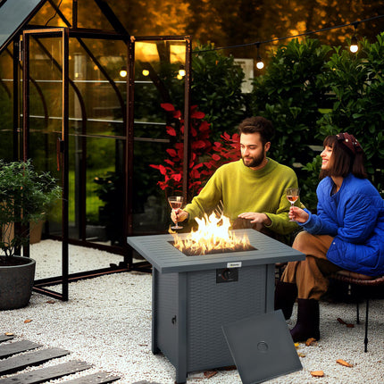 Rattan Style Propane Fire Pit Table 40000 BTU Burner - Grey