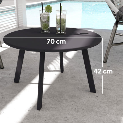 70cm Round Outdoor Coffee Table with Metal Frame and Non-Slip Pads - Black