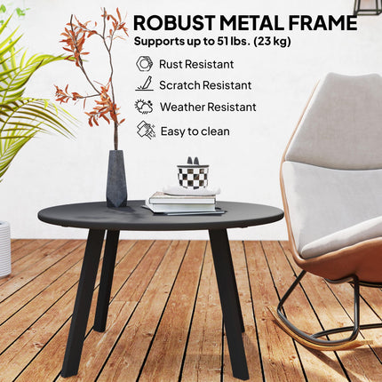 70cm Round Outdoor Coffee Table with Metal Frame and Non-Slip Pads - Black