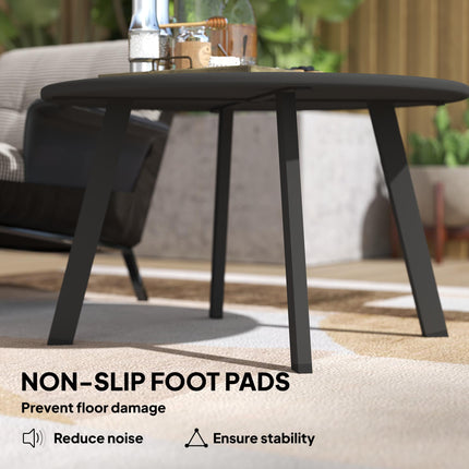 70cm Round Outdoor Coffee Table with Metal Frame and Non-Slip Pads - Black