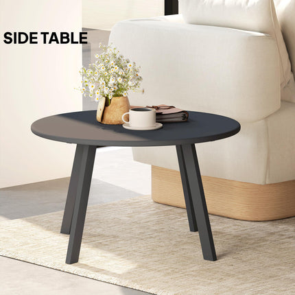 70cm Round Outdoor Coffee Table with Metal Frame and Non-Slip Pads - Black