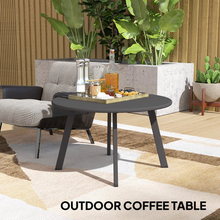 70cm Round Outdoor Coffee Table with Metal Frame and Non-Slip Pads - Black