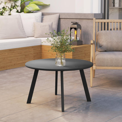 70cm Round Outdoor Coffee Table with Metal Frame and Non-Slip Pads - Black
