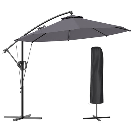 3m Garden Cantilever Parasol with Crank, Tilt, Cover & Wind Strap - Grey