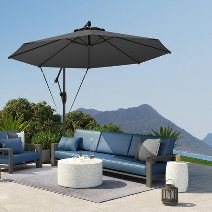 3m Garden Cantilever Parasol with Crank, Tilt, Cover & Wind Strap - Grey
