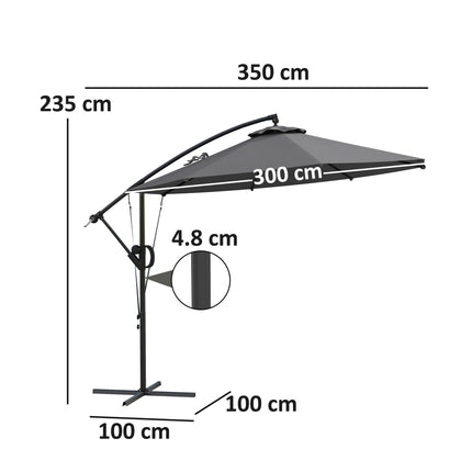 3m Garden Cantilever Parasol with Crank, Tilt, Cover & Wind Strap - Grey