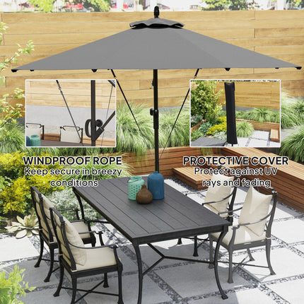 3m Garden Cantilever Parasol with Crank, Tilt, Cover & Wind Strap - Grey