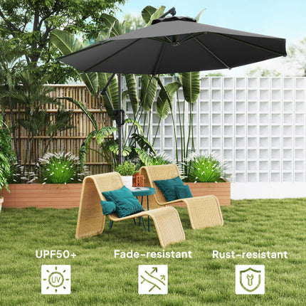 3m Garden Cantilever Parasol with Crank, Tilt, Cover & Wind Strap - Grey