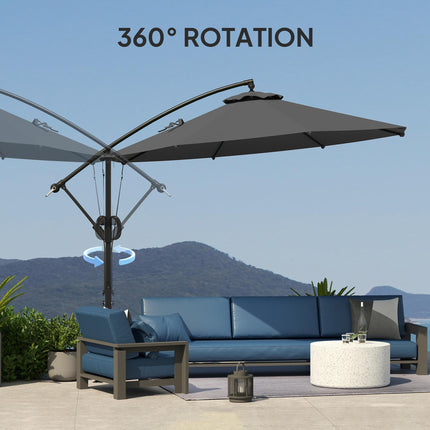 3m Garden Cantilever Parasol with Crank, Tilt, Cover & Wind Strap - Grey