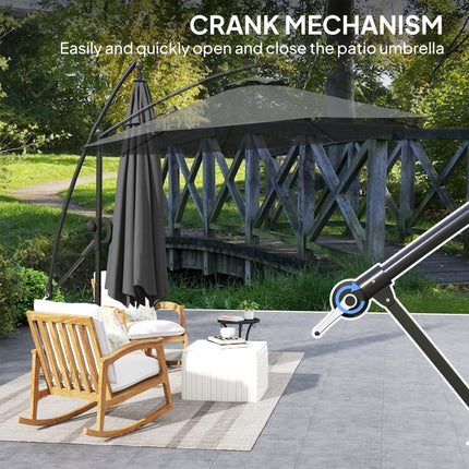 3m Garden Cantilever Parasol with Crank, Tilt, Cover & Wind Strap - Grey