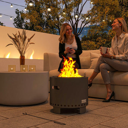 Smokeless Steel Fire Pit with Poker 45cm Diameter - Grey