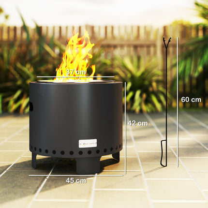 Smokeless Steel Fire Pit with Poker 45cm Diameter - Grey