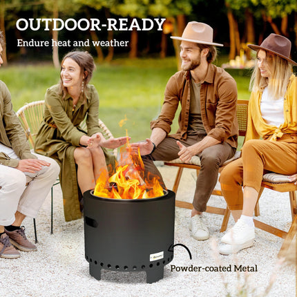 Smokeless Steel Fire Pit with Poker 45cm Diameter - Grey