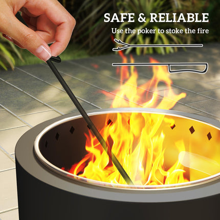 Smokeless Steel Fire Pit with Poker 45cm Diameter - Grey