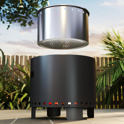 Smokeless Steel Fire Pit with Poker 45cm Diameter - Grey