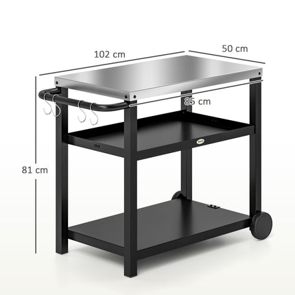 Outdoor Grill Dining Cart with 3 Shelves, Stainless Steel Top & Wheels - Charcoal Grey