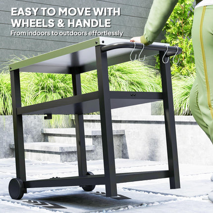 Outdoor Grill Dining Cart with 3 Shelves, Stainless Steel Top & Wheels - Charcoal Grey