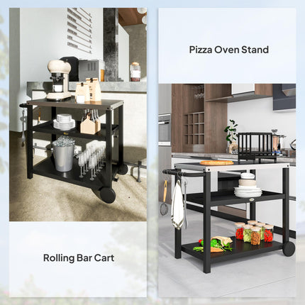 Outdoor Grill Dining Cart with 3 Shelves, Stainless Steel Top & Wheels - Charcoal Grey