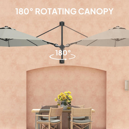 3(m) Wall-Mounted Parasol Shade, with Handle - Light Grey