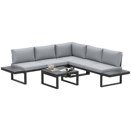 4-Piece Outdoor Patio Garden Lounge Set with 5-Level Reclining Corner Sofa & Cushions - Black Light Grey