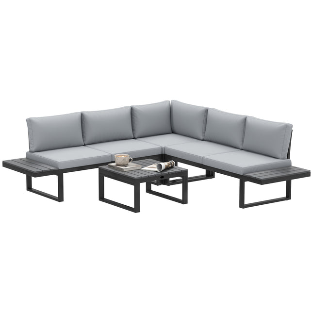 4-Piece Outdoor Patio Garden Lounge Set with 5-Level Reclining Corner Sofa & Cushions - Black Light Grey
