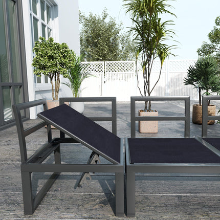 4-Piece Outdoor Patio Garden Lounge Set with 5-Level Reclining Corner Sofa & Cushions - Black Light Grey