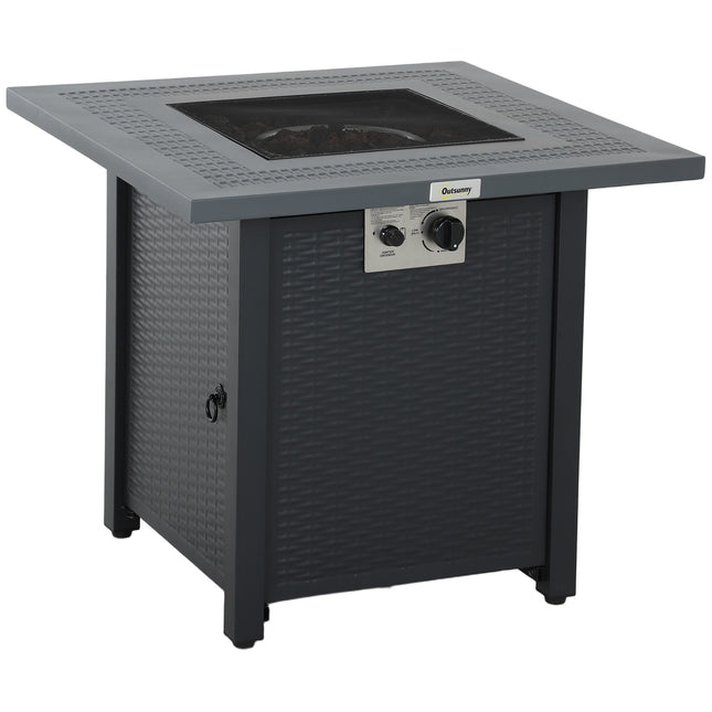 71 x 71cm 40000 BTU Gas Firepit Table with Lid - Black/Dark Grey