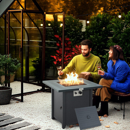 71 x 71cm 40000 BTU Gas Firepit Table with Lid - Black/Dark Grey