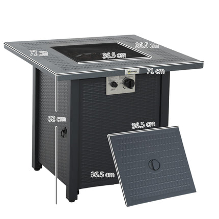 71 x 71cm 40000 BTU Gas Firepit Table with Lid - Black/Dark Grey