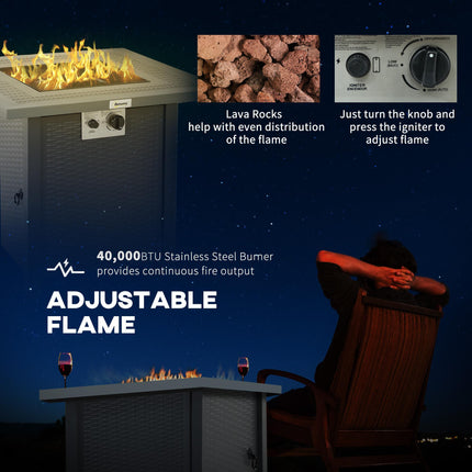 71 x 71cm 40000 BTU Gas Firepit Table with Lid - Black/Dark Grey