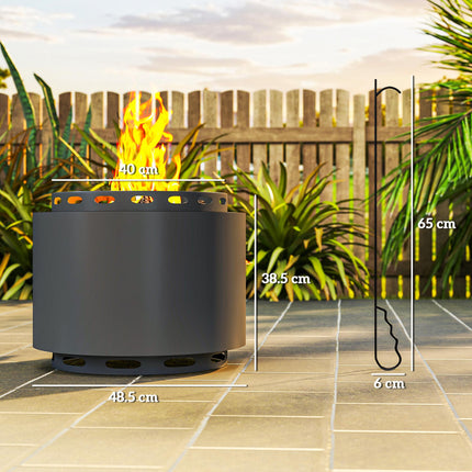 48.5cm Portable Smokeless Wood Burning Fire Pit with Poker for Garden Camping Bonfire - Dark Grey