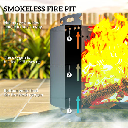48.5cm Portable Smokeless Wood Burning Fire Pit with Poker for Garden Camping Bonfire - Dark Grey