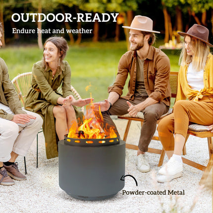 48.5cm Portable Smokeless Wood Burning Fire Pit with Poker for Garden Camping Bonfire - Dark Grey