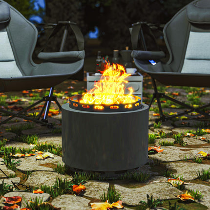 48.5cm Portable Smokeless Wood Burning Fire Pit with Poker for Garden Camping Bonfire - Dark Grey
