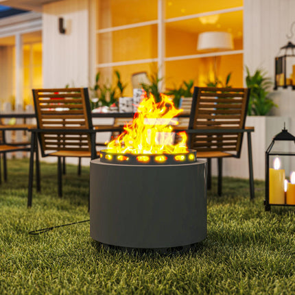 48.5cm Portable Smokeless Wood Burning Fire Pit with Poker for Garden Camping Bonfire - Dark Grey