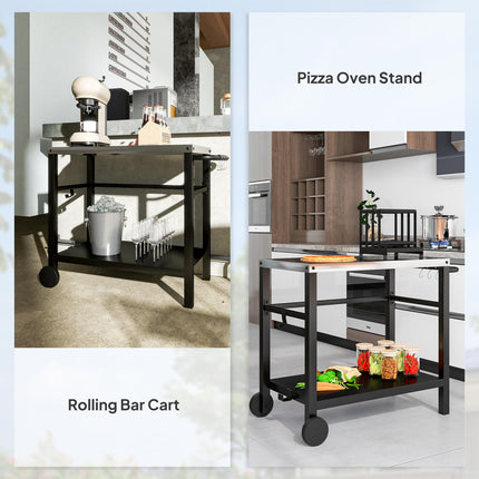 Outdoor Grill Dining Cart with 2 Shelves, Stainless Steel Top, Wheels & Hooks - Charcoal Grey