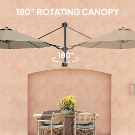 3(m) Wall-Mounted Parasol Shade, with Handle - Khaki