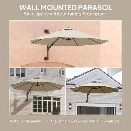 3(m) Wall-Mounted Parasol Shade, with Handle - Khaki