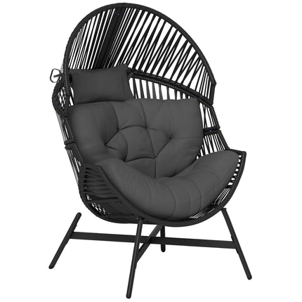 Standing Rattan Egg Chair with Steel Frame and Thick Cushion - Charcoal Grey