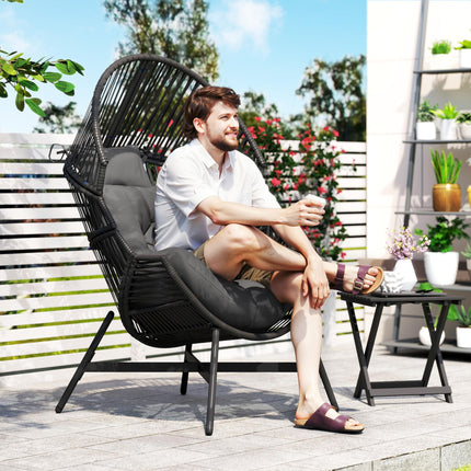 Standing Rattan Egg Chair with Steel Frame and Thick Cushion - Charcoal Grey